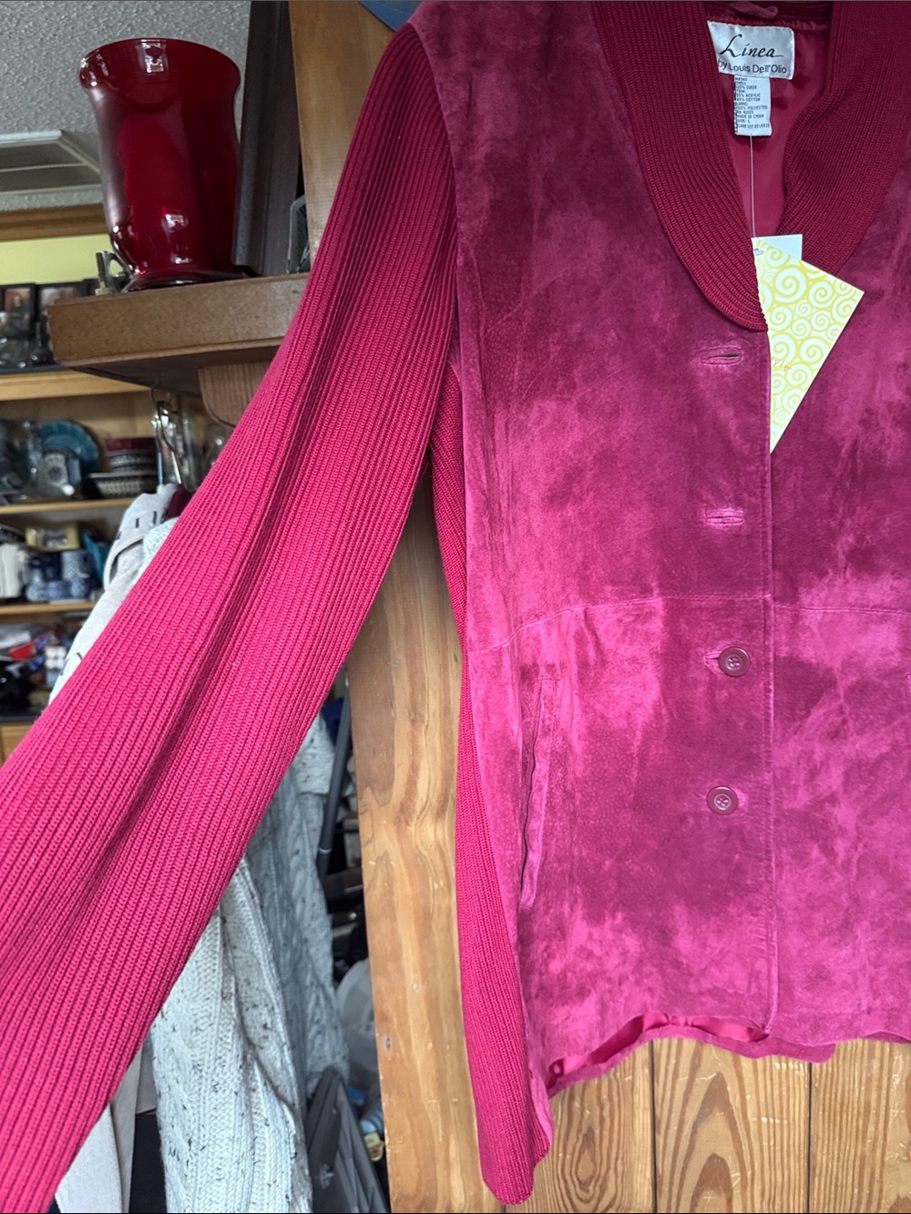 Linea by Louis Dell'Olio Cranberry Shawl-Collar Button Suede jacket - Picture 6 of 11